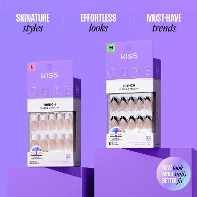 Kiss Core French Tip Press-On Fake Nails Short Almond - Passionate - 35ct