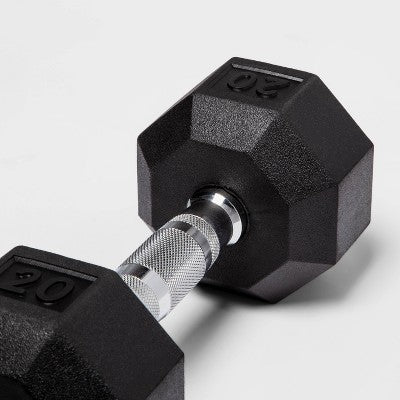 Hex Dumbbell 20lbs Black - All In Motion: Rubber Fill, Chrome Material, Arm Workout (LOCAL PICKUP ONLY)