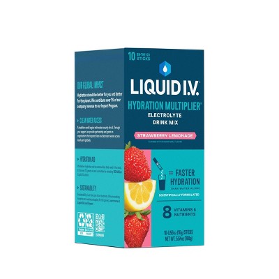 Liquid I.V. Hydration Multiplier Vegan Powder Electrolyte Supplements - Strawberry Lemonade - 0.56oz/10ct