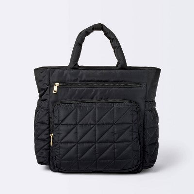 Quilted Diaper Backpack Tote - Black - Cloud Island