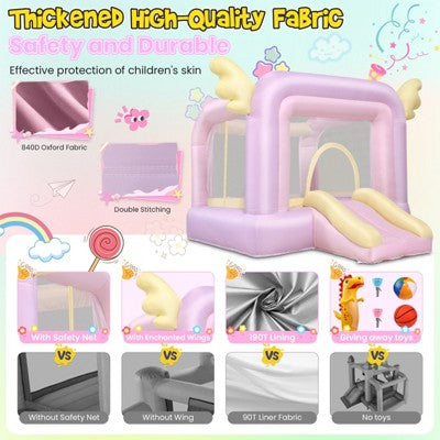 KRISRATE Inflatable Bounce House with Slide, Pink Kids Bouncy Castle for Indoor/Outdoor Use, with Basketball Hoop, Safety Net for Party, No Blower (LOCAL PICKUP ONLY)