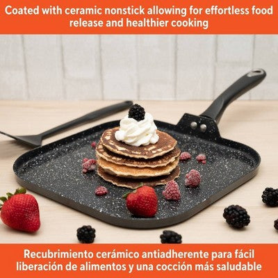 IMUSA 11" Ceramic Bistro Square Griddle Black: Pancake & Tortilla Stovetop Griddle, Aluminum, Hand Wash