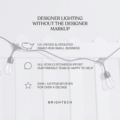 Brightech 12-Bulb LED Glow Antique Brass 1W 26ft 2700K G40 Indoor Outdoor Plug-in Orb and Globe String Lights Clear Bulb Black Wire