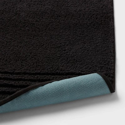 2pc 17"x24" and 20"x34" Performance Plus Textured Cotton Striped Non Skid Bath Rug Set Black - Threshold