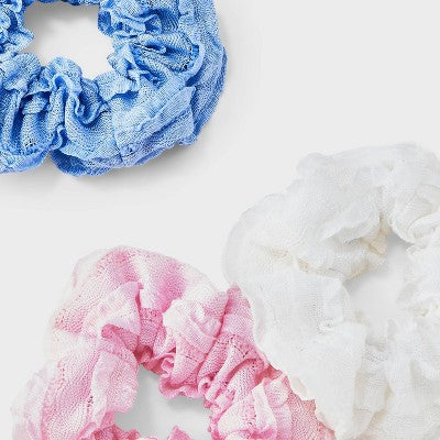 Girls' 3pk Ruffled Fabric Hair Twisters - art class: Fashion Accessory for All Hair Types, Includes Ponytail Holder