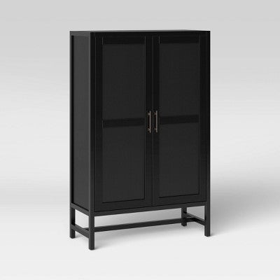 Warwick Library Cabinet Black - Threshold: Rattan-Panel Doors, Wood Veneer, 52" Height (LOCAL PICKUP ONLY)