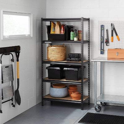 36"x72"x18" 5 Tier Heavy Duty Boltless Steel Shelving unit - Brightroom: Universal Storage, Garage Shelves, Black (LOCAL PICKUP ONLY)