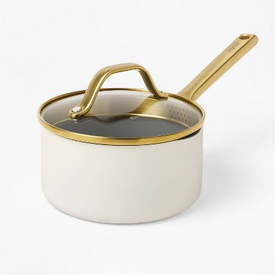 1.5qt Nonstick Ceramic Coated Aluminum Sauce Pan with Champagne Handle Cream - Figmint