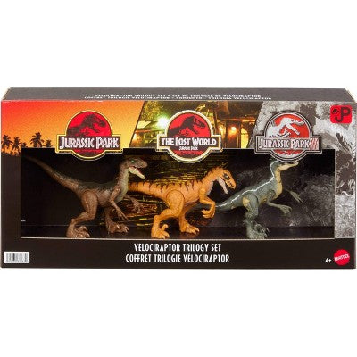 Jurassic World Jurassic Park I II and III Velociraptor Trilogy Set, 3 Action Figures with Attack