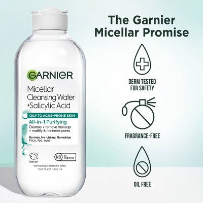 Garnier Salicylic Acid Purifying Makeup Remover Micellar Water and Facial Cleanser - 23.7 fl oz: Oil-Free, No Fragrance Added, Suitable for Normal