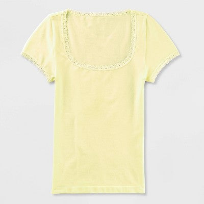 Women's Seamless Cap Sleeve Square Neck T-Shirt Lemon Yellow M