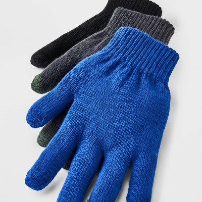 Kids' 3pk Knit Gloves - Cat & Jack Black/Blue/Gray One Size Fits All