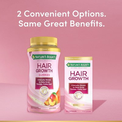 Nature's Bounty Optimal Solutions Hair Growth Gummies - Peach - 60ct: Vitamins for Healthy Hair, Gummy Multivitamins