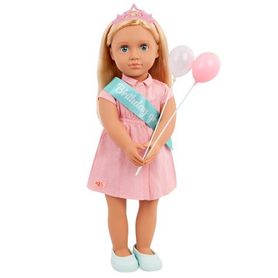 Our Generation Brenna 18" Birthday Party Doll: Blonde Hair, Blue Eyes, Straight Hair, Includes Accessories