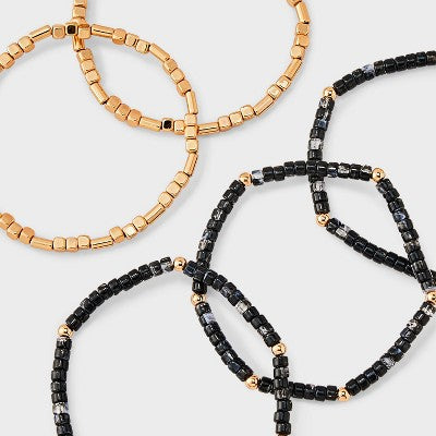 Mixed Beaded Bracelet Set 5pc - Universal Thread Black