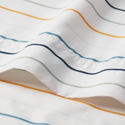 Queen Microfiber Kids' Sheet Set Blue Striped - Pillowfort: Recycled Polyester, OEKO-TEX Certified, 4-Piece Bedding