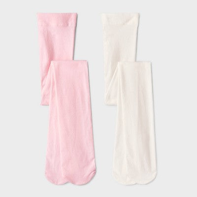 Girls' 2pk Nylon Dance Tights - Cat & Jack Pink/Cream L