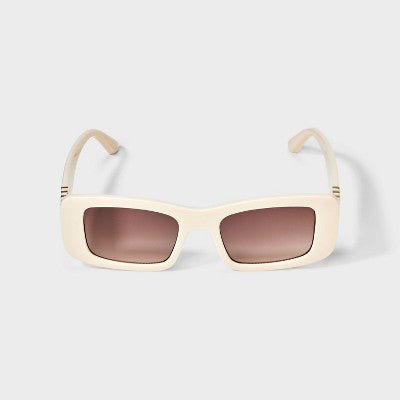 Women's Rectangle with Metal Temples Sunglasses - A New Day Ivory