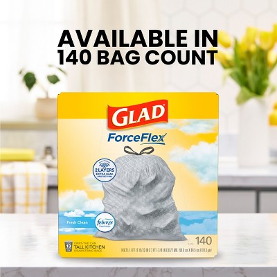 Glad ForceFlex Drawstring Trash Bags - Febreze Fresh - 13gal/140ct