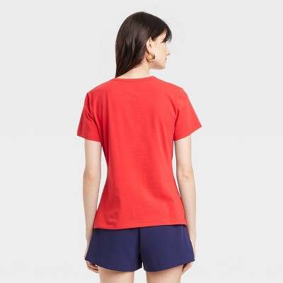 Women's Short Sleeve T-Shirt - A New Day Red XL: Cotton-Spandex Blend