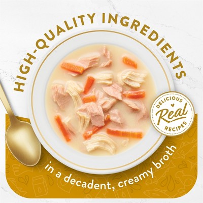 Purina Fancy Feast Broths Lickable Creamy Gourmet Wet Cat Food Complement with Tuna, Chicken & White Fish In Creamy Broth - 1.4oz