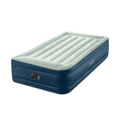 Intex Elevated 18" Pillow Rest Twin Air Mattress with Internal Pump - Off-White/Blue: Includes Storage Bag, Repair Patch, Electric Pump