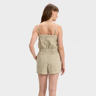 Women's Denim Beach Romper Universal Thread Khaki Green L