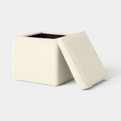 15" Single Square Small Storage Ottoman Cream Faux Shearling - Room Essentials