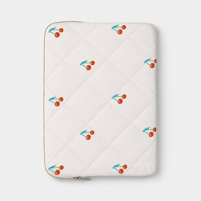 15" Laptop Sleeve - heyday White Quilted with Embroidered Cherries