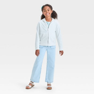 Girls' Hearts French Terry Zip-Up Hoodie - Cat & Jack Cream M