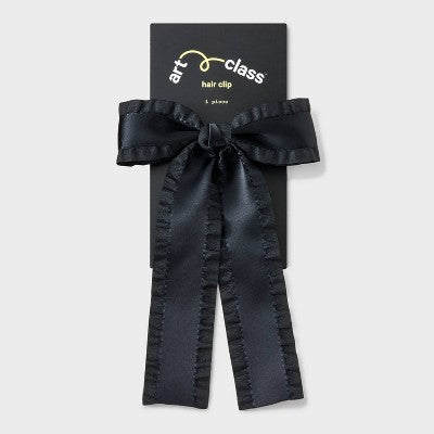 Girls' Ruffled Edge Satin Bow Clip - art class Black: Hair Styling Accessory, Solid Pattern