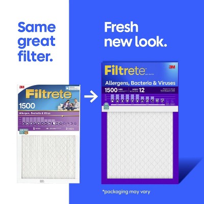 Filtrete 20x20x1 Allergen Bacteria and Virus Air Filter 1500 MPR: MERV 12 Electrostatic Furnace Filter, 3-Month Use