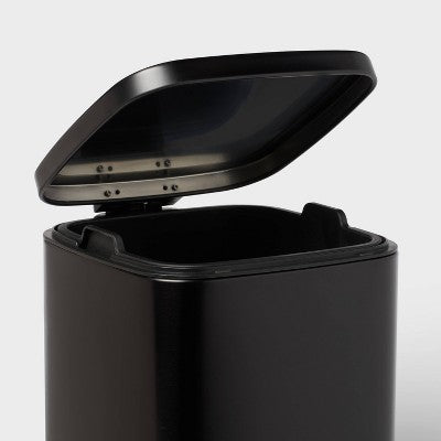 12L Soft Square Stainless Step Trash Can Black - Brightroom