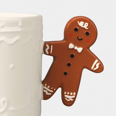 15.5 fl oz Christmas Stoneware Gingerbread Man Handle Mug Ivory - Wondershop