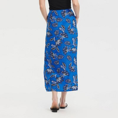 Women's Floral Midi A-Line Skirt - A New Day Blue 8