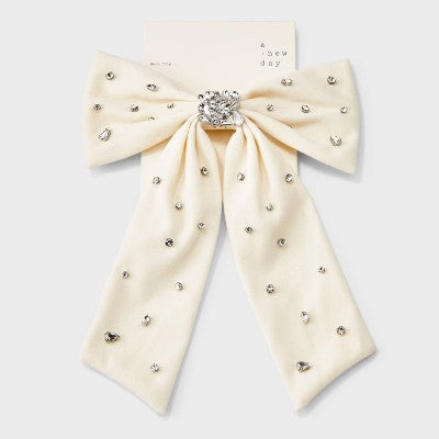 Gemstone Hair Bow Barrette - A New Day Ivory