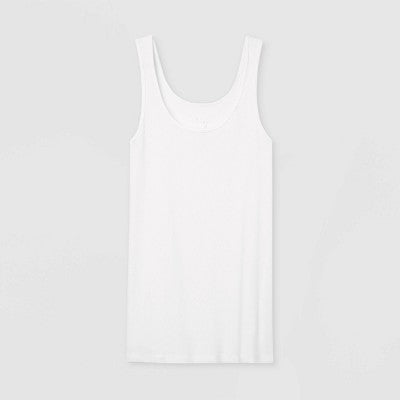 Women's Slim Fit Layered Tank Top - A New Day White XXL: Cotton Modal Blend, Scoopneck, Knit Rib