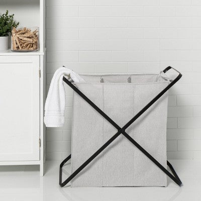Folding X-Frame Triple Sorter Hamper Matte Black - Brightroom: Clothes Hamper with Removable Liner, 3 Compartments (LOCAL PICKUP ONLY)