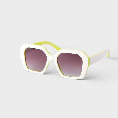 Women's Two-Tone Oversized Angular Square Sunglasses - A New Day Ivory