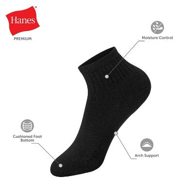 Hanes Boys' 10pk Premium Ankle Socks - Black/White L