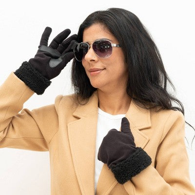 Isotoner Recycled Fleece Glove with Berber Cuff - Black L/XL