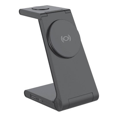 Just Wireless 3-in-1 Magnetic Wireless Charger - Black: USB-C, MagSafe Compatible