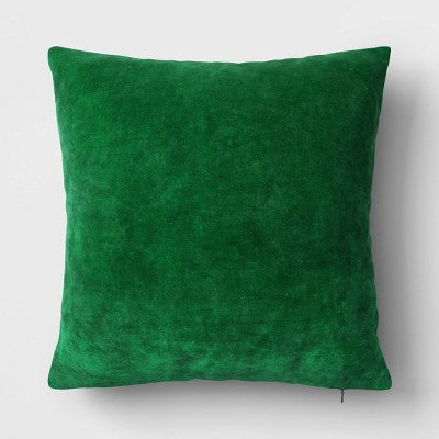 Velvet Square Throw Pillow with Zipper Closure Green - Threshold: Traditional Cotton Velvet, Removable Cover, 18"x18"