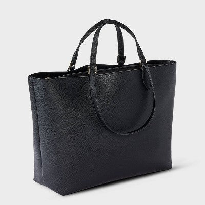 Dual Strap Triple Compartment Tote Bag - A New Day Black