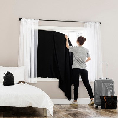 50"x78" Sun Zero 100% Blackout Solid Lights Out Portable Travel Rod Pocket Curtain Panel Black: Kids' Indoor Curtain