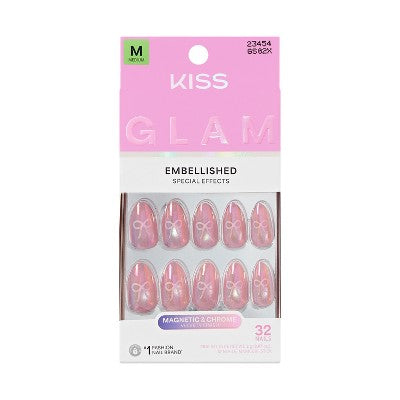 KISS Nails GLAM Embellished Press-On Fake Nails - Medium Almond - Crystal Pop - 35ct