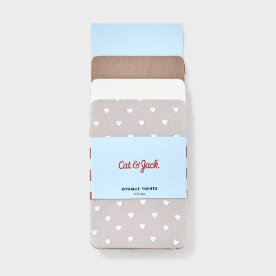 Toddler Girls' 3pk 'Hearts' Tights - Cat & Jack Gray/Ivory/Taupe 4T-5T: Nylon Spandex Knit, High Waisted