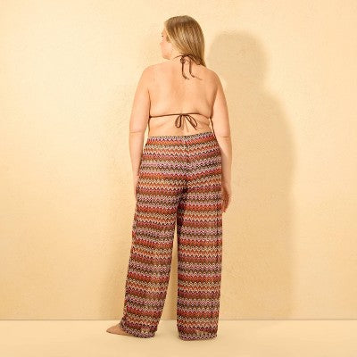Women's Zig-Zag Crochet Swim Cover Up Pants - Shade & Shore Multi S