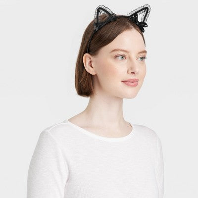 Halloween Cat Bow Ear Headband - Black