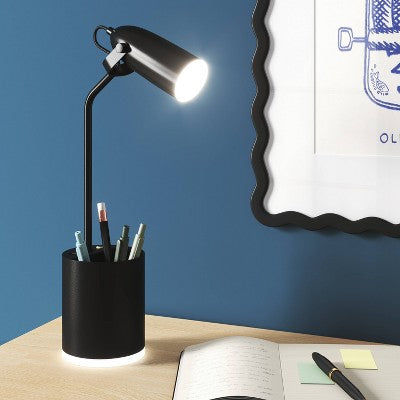 Task Table Lamp with Nightlight Ebony Integrated LED Bulb - Room Essentials